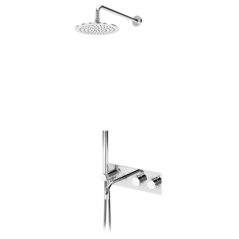 Sistema termostático embutido de banheira com chuveiro de parede Ø230 mm em ABS, kit de chuveiro mão Elo e bica de banheira