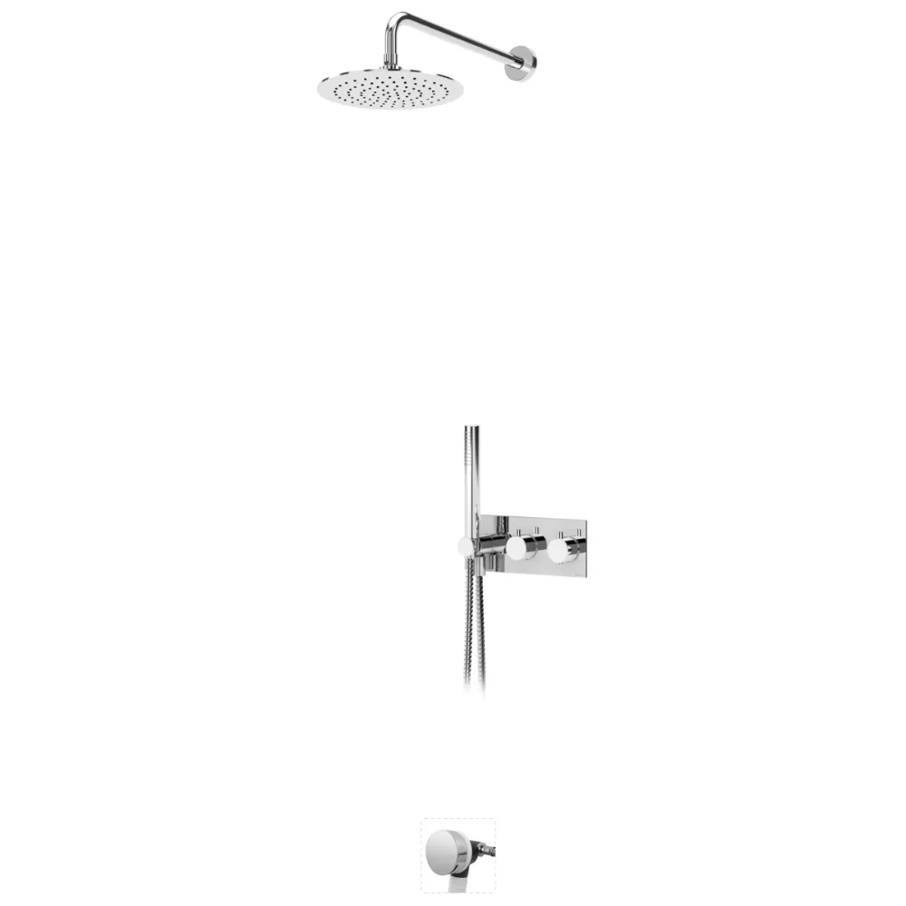 Sistema termostático embutido de banheira com chuveiro de parede Ø230 mm em ABS, kit de chuveiro mão Elo e válvula com bica de enchimento para banheira