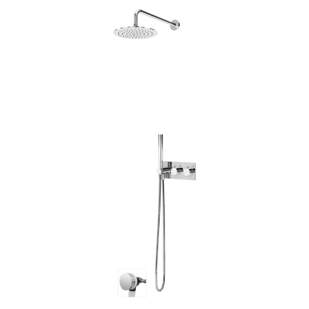 Sistema termostático embutido de banheira com chuveiro de parede Ø250 mm em Inox, chuveiro mão Elo e válvula com bica de enchimento para banheira - Elo