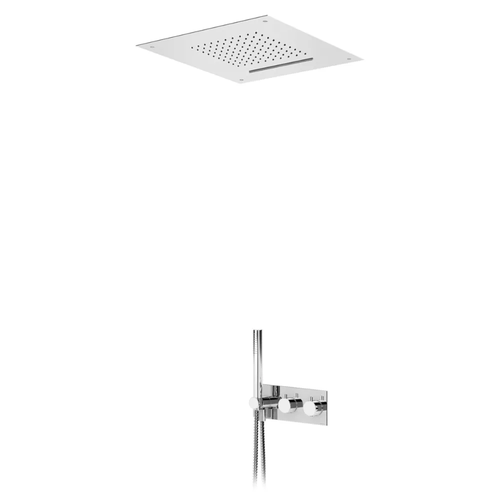Sistema termostático embutido de duche com chuveiro de tecto (Chuva/Cascata) e chuveiro mão
