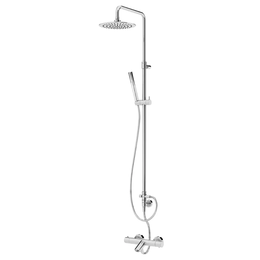 Sistema termostático de banheira com braço ajustável, chuveiro de Ø230mm em ABS e rampa de duche
