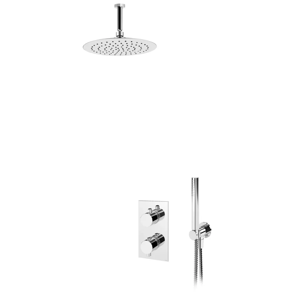 Sistema termostático embutido de duche com chuveiro de tecto Ø230 mm em ABS e braço 100 mm, kit de chuveiro mão Elo