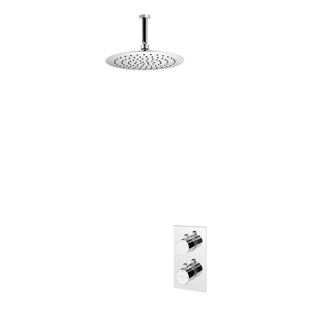 Sistema embutido de duche termostático com chuveiro de tecto Ø230 mm em ABS e braço 100 mm