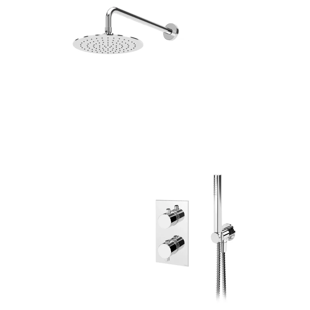 Sistema termostático embutido de duche com chuveiro de parede Ø230 mm em ABS e kit de chuveiro mão Elo