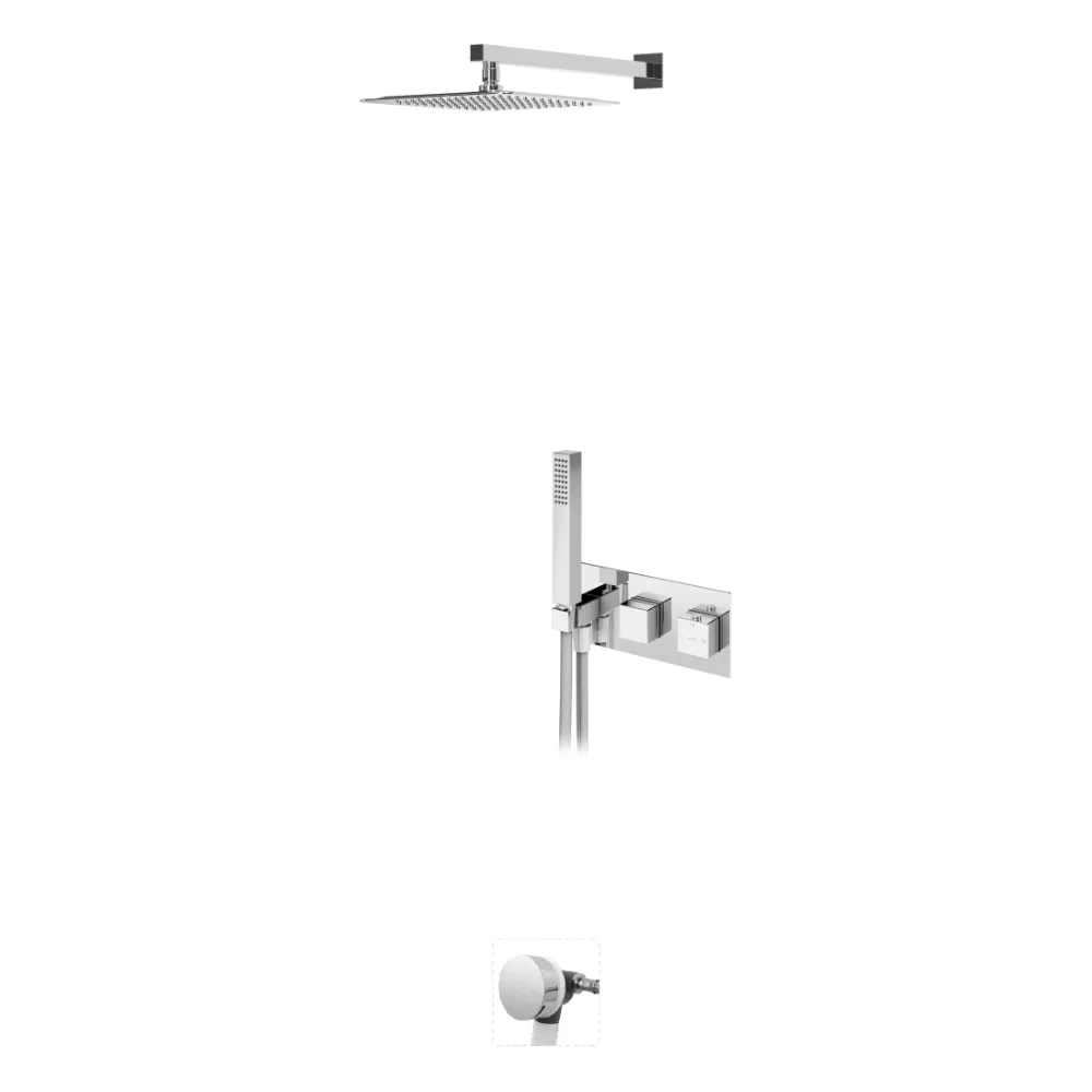 Sistema termostático embutido de banheira com chuveiro de parede 250x250 mm, kit de chuveiro mão e válvula com bica de enchimento para banheira - Celsius