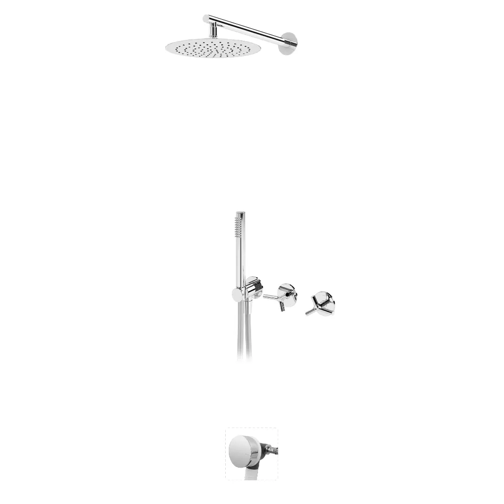 Sistema progressivo embutido de banheira, com chuveiro de parede Ø250 mm, kit de chuveiro mão e válvula com bica de enchimento para banheira